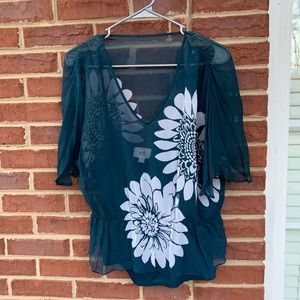 Sheer blouse with solid tank liner